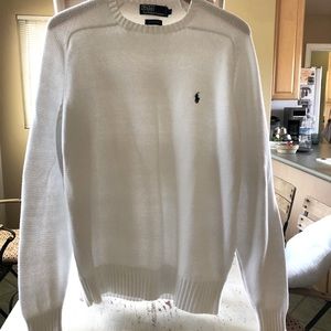 Polo by Ralph Lauren Vintage White Classic Crew Neck Cotton Sweater, size L.
